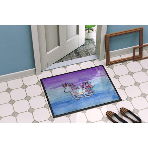 Carolines Treasures 18 x 27 in. Blue Unicorn Watercolor Indoor or Outdoor Mat BB7433MAT - main
